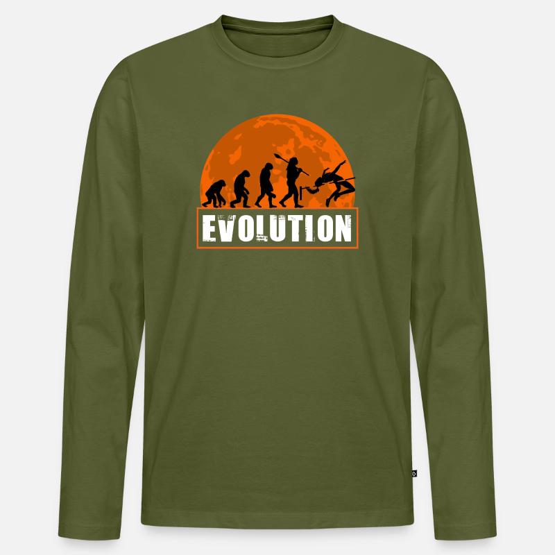 High Jumping Evolution Retro Athlete Silhouette - Männer Premium Bio Langarmshirt - Khaki