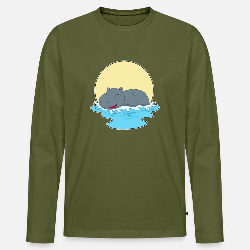 Nilpferd Schwimmen - Männer Premium Bio Langarmshirt - Khaki