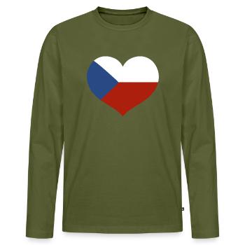 Tschechische Herzflagge - Männer Premium Bio Langarmshirt - Khaki - Vorne - Nico (187cm)