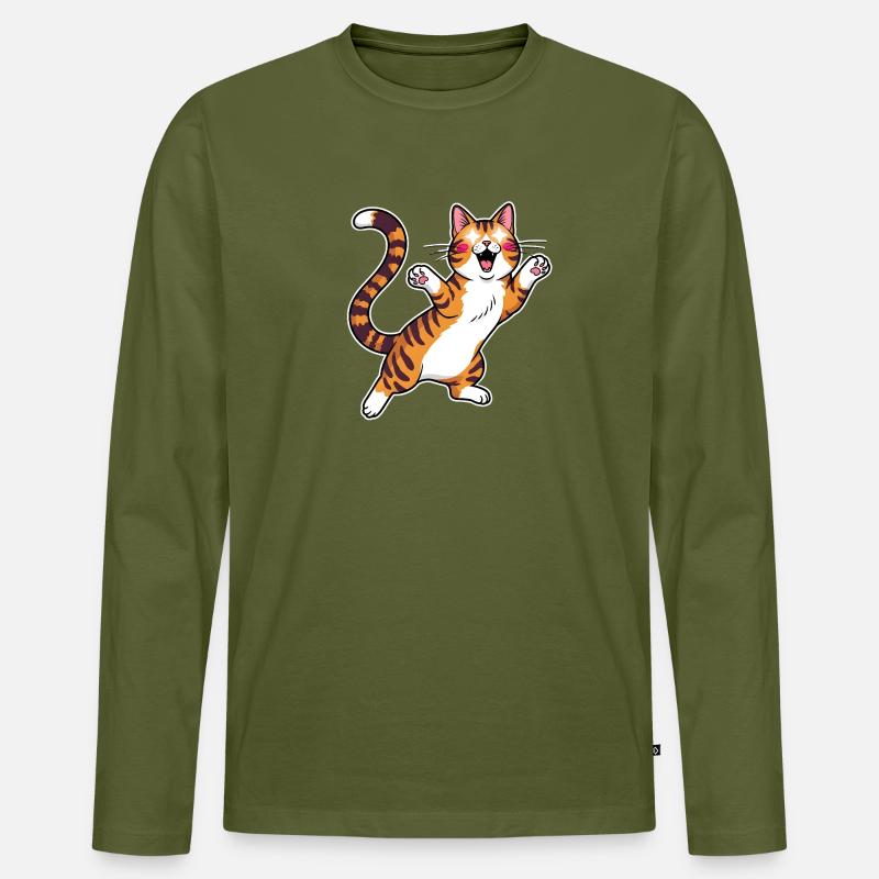 Fröhliche getigerte Katze Sprungfreude - Männer Premium Bio Langarmshirt - Khaki