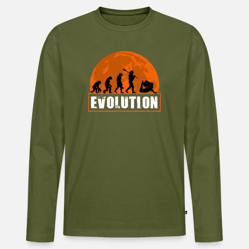 Yoga Evolution Silhouette Sunset Retro - Männer Premium Bio Langarmshirt - Khaki