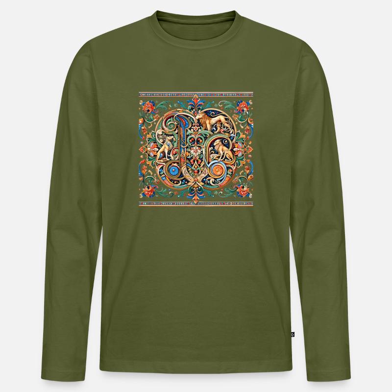 Tierornament Medaillon Muster - Männer Premium Bio Langarmshirt - Khaki