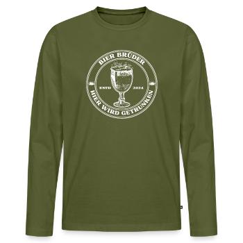 BierBrüder. Hier wird getrunken. - Männer Premium Bio Langarmshirt - Khaki - Vorne - Nico (187cm)