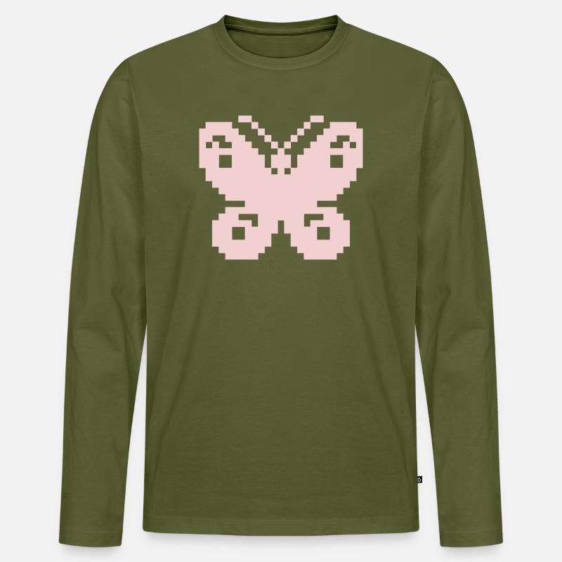 Pixel Pink Butterfly - Männer Premium Bio Langarmshirt - Khaki