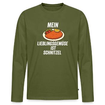 Amoureux de la bouffe du schnitzel - T-shirt manches longues Premium bio Homme - kaki - Devant - Nico (187cm)