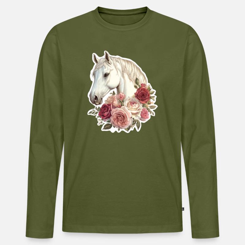 Pferd mit Blumen - Männer Premium Bio Langarmshirt - Khaki