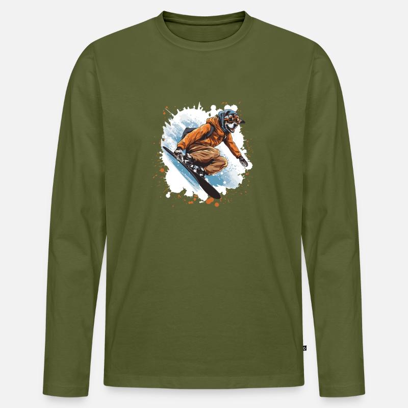 Greyhound Hund Snowboard - Männer Premium Bio Langarmshirt - Khaki
