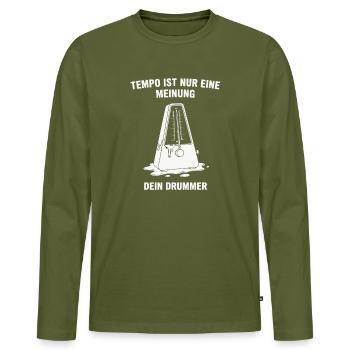 Le tempo n’est qu’une opinion : ton batteur - T-shirt manches longues Premium bio Homme - kaki - Devant - Nico (187cm)
