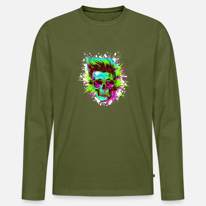 Techno Totenkopf Party - Männer Premium Bio Langarmshirt - Khaki