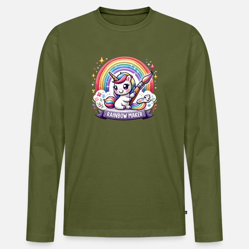 Regenbogen-Einhorn Maler - Männer Premium Bio Langarmshirt - Khaki