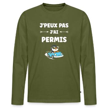 Driver's license humor - Men's Premium Organic Long Sleeve Shirt - khaki - Front - Nico (187cm)