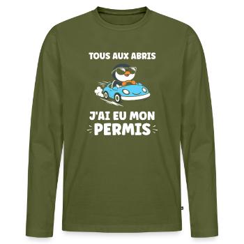Driver's license humor - Men's Premium Organic Long Sleeve Shirt - khaki - Front - Nico (187cm)