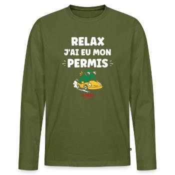 Driver's license humor - Men's Premium Organic Long Sleeve Shirt - khaki - Front - Nico (187cm)