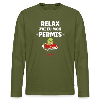 Driver's license humor - Men's Premium Organic Long Sleeve Shirt - khaki - Front - Nico (187cm)