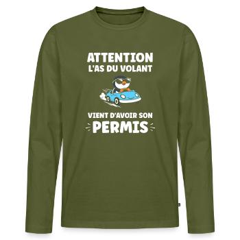 Driver's license humor - Men's Premium Organic Long Sleeve Shirt - khaki - Front - Nico (187cm)