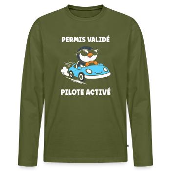 Driver's license humor - Men's Premium Organic Long Sleeve Shirt - khaki - Front - Nico (187cm)
