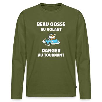 Driver's license humor - Men's Premium Organic Long Sleeve Shirt - khaki - Front - Nico (187cm)