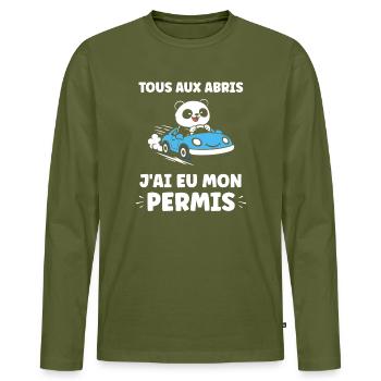 Driver's license humor - Men's Premium Organic Long Sleeve Shirt - khaki - Front - Nico (187cm)