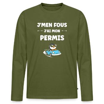 Driver's license humor - Men's Premium Organic Long Sleeve Shirt - khaki - Front - Nico (187cm)