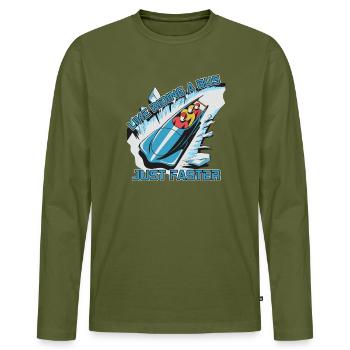 Rasender Bob, fast wie Bus fahren... - Männer Premium Bio Langarmshirt - Khaki - Vorne - Nico (187cm)