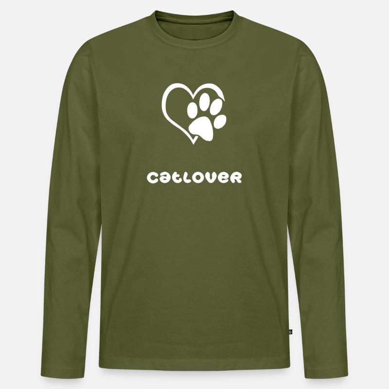 Catlover-weiß - Männer Premium Bio Langarmshirt - Khaki