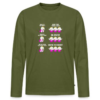 Time travel - Men's Premium Organic Long Sleeve Shirt - khaki - Front - Nico (187cm)
