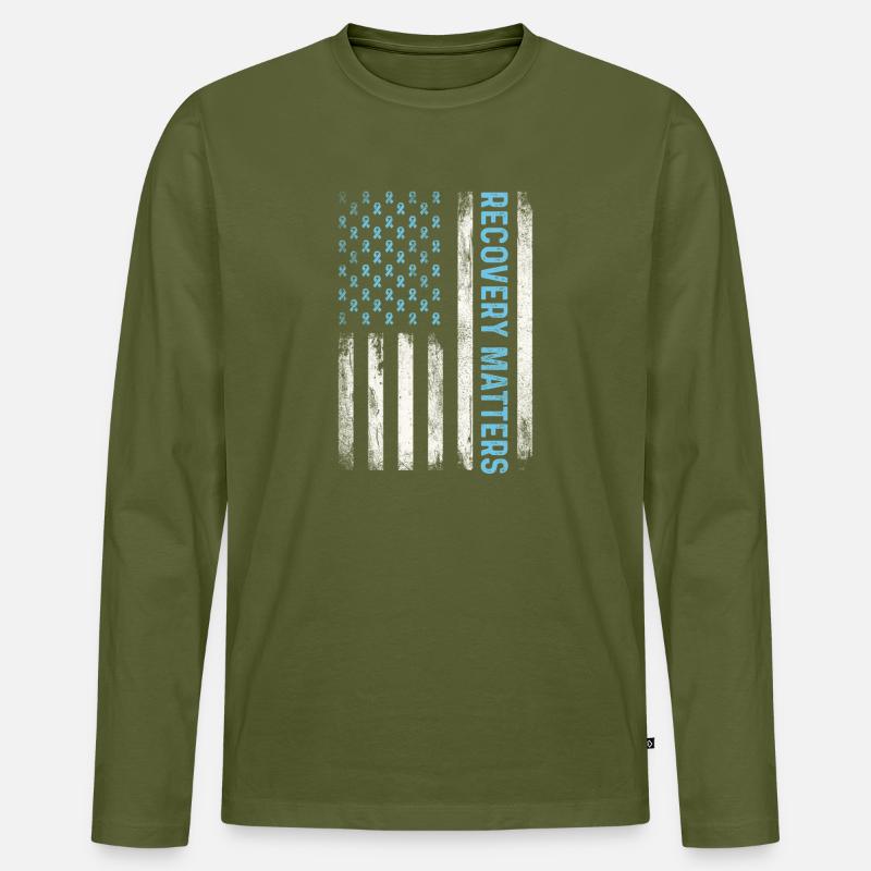 Recovery Matters Sobrio Support AA Messaggio - Maglia a manica lunga ecologica premium da uomo - kaki