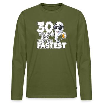30 Years Ago The Fastest Funny Birthday - Men's Premium Organic Long Sleeve Shirt - khaki - Front - Nico (187cm)
