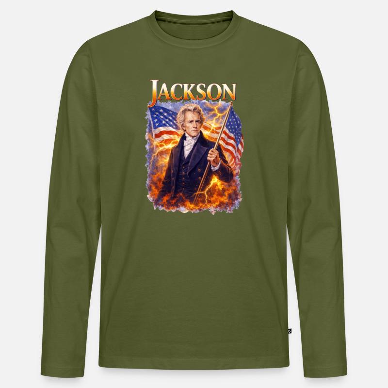 Jacksons Freiheitsheld mit Flagge - Männer Premium Bio Langarmshirt - Khaki