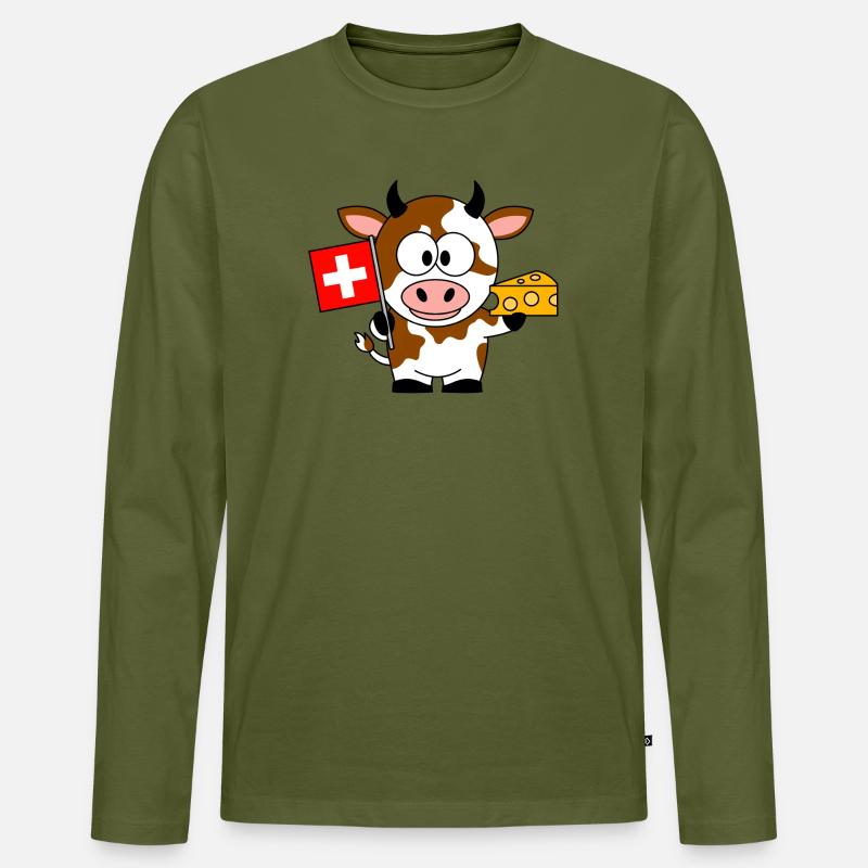 Kuh mit Schweizer Flagge Käse - Männer Premium Bio Langarmshirt - Khaki