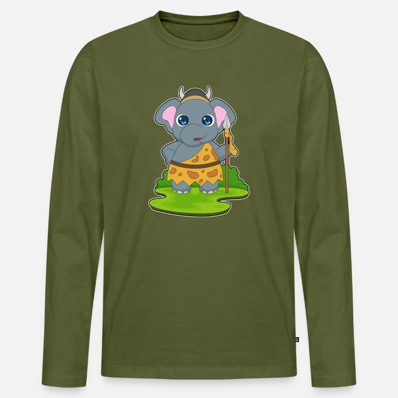 Elefant Krieger Speer - Männer Premium Bio Langarmshirt - Khaki