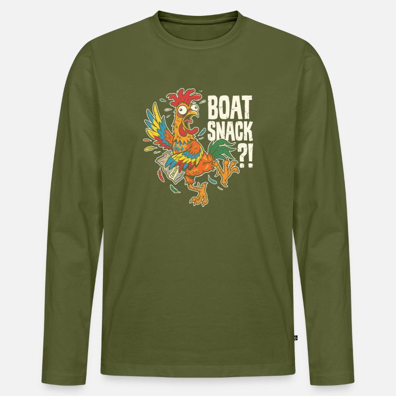 Bunter Hahn Snack-Drama - Männer Premium Bio Langarmshirt - Khaki