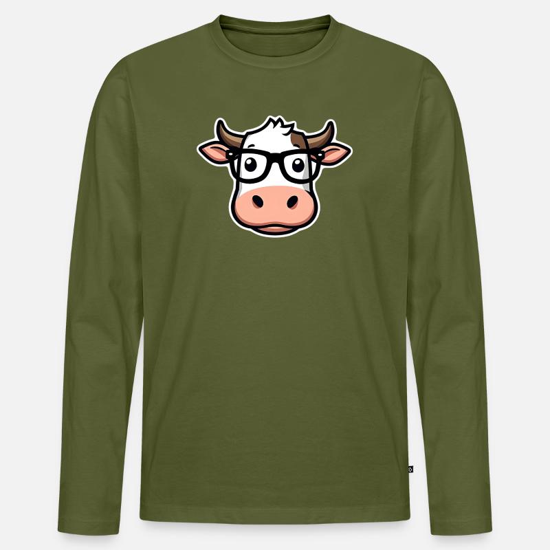 Kuh mit Brille  - Männer Premium Bio Langarmshirt - Khaki