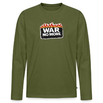 War No More – Sticker Peace & Humanity - Men's Premium Organic Long Sleeve Shirt - khaki - Front - Nico (187cm)