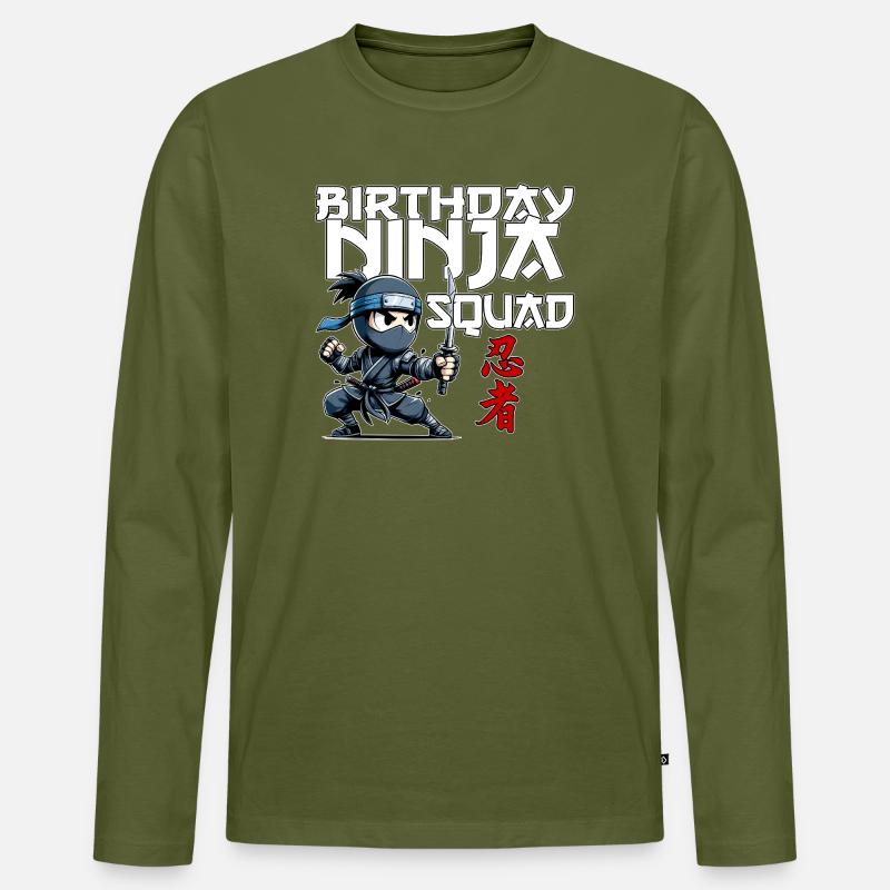 Birthday Ninja Squad Compleanno Lustig - Männer Premium Bio Langarmshirt - Khaki