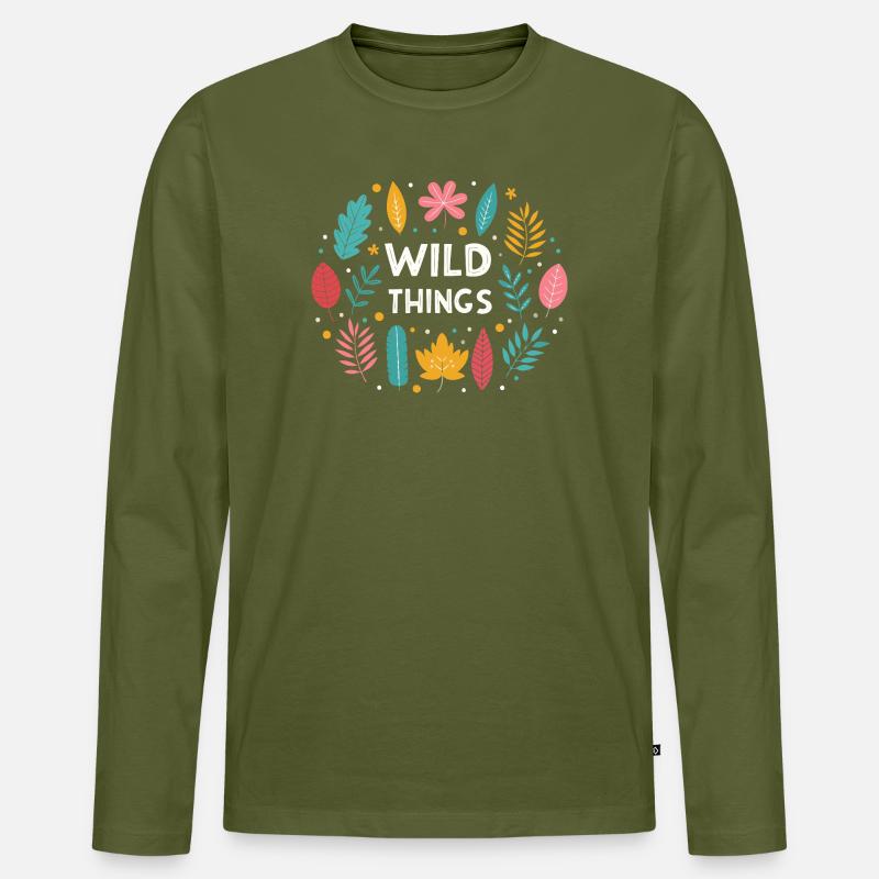Wild Things Blumenmuster - Männer Premium Bio Langarmshirt - Khaki