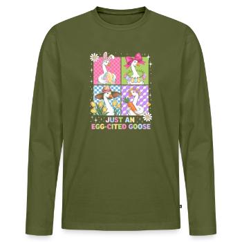 Eierfreudige Gans im Vier Panel - Männer Premium Bio Langarmshirt - Khaki - Vorne - Nico (187cm)