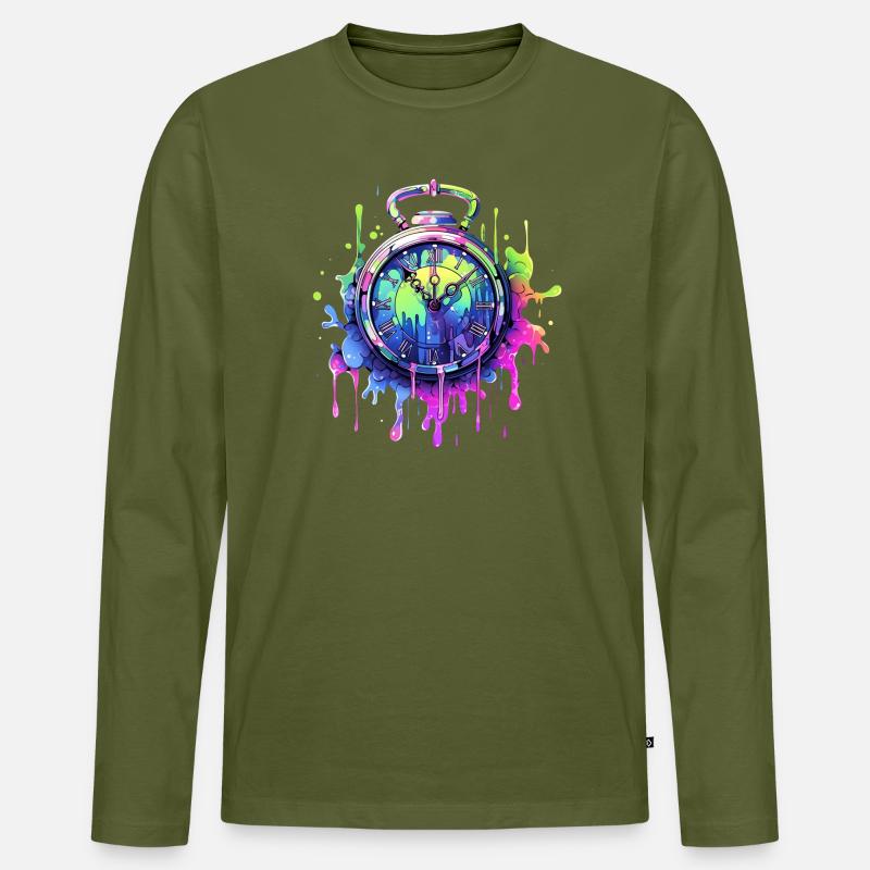 Bunte Uhr mit Farbspritzern - Männer Premium Bio Langarmshirt - Khaki