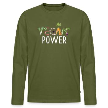 Potence végane Typographie des légumes Art végane drôle - T-shirt manches longues Premium bio Homme - kaki - Devant - Nico (187cm)