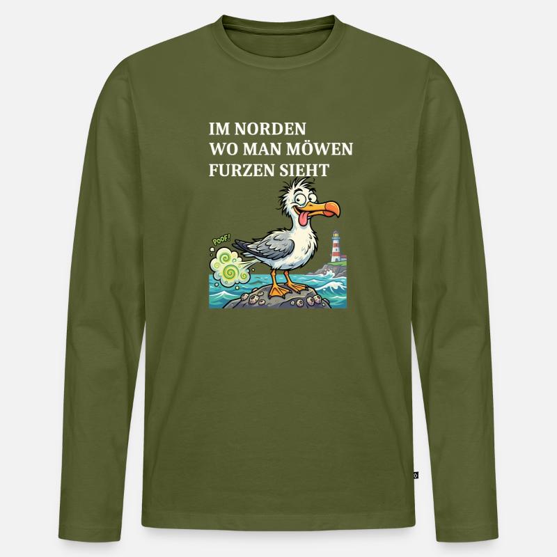 Norddeutscher Humor Spruch Möwe - Männer Premium Bio Langarmshirt - Khaki