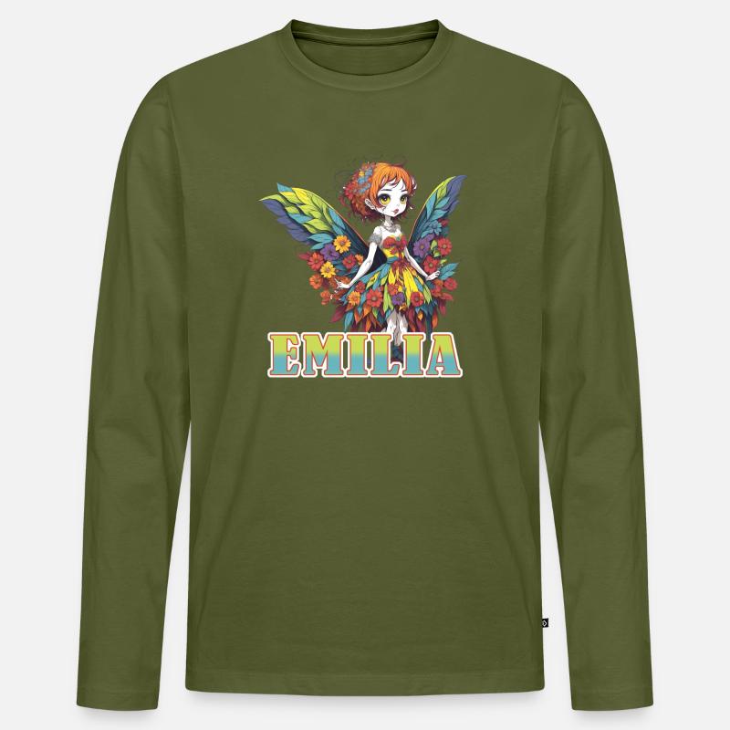 Emilia - Mädchenname - Fee  - Männer Premium Bio Langarmshirt - Khaki