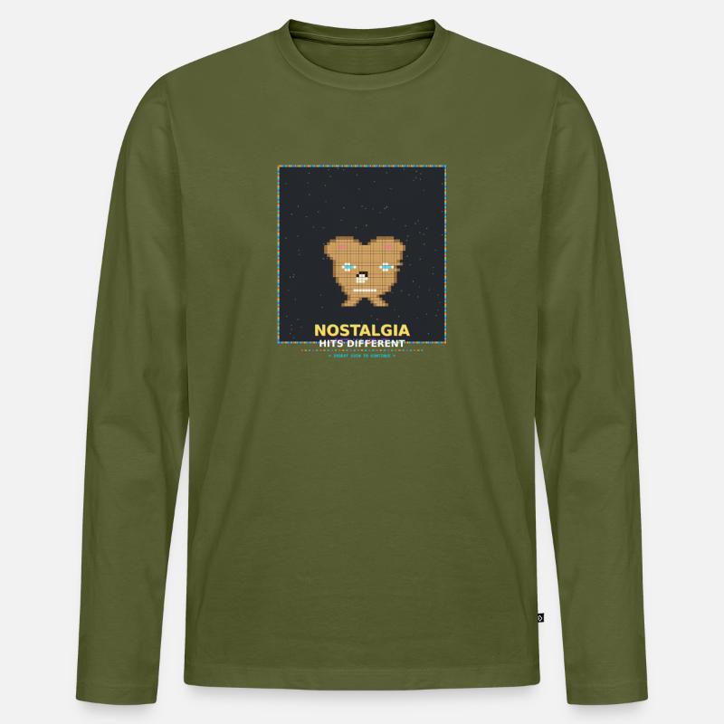 Nostalgie Pixelbär: RetroGlanz Design - Männer Premium Bio Langarmshirt - Khaki