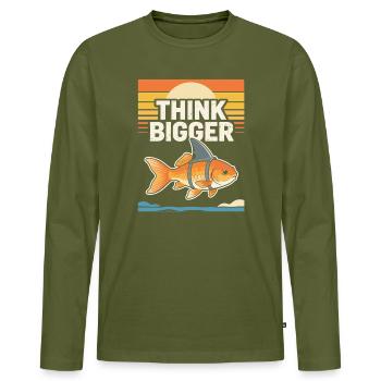 Denk an größere, lustige Haifischflossen-Goldfisch-Retro - Männer Premium Bio Langarmshirt - Khaki - Vorne - Nico (187cm)