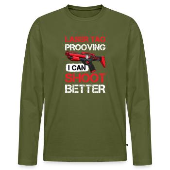 Laser Tag I Can Shoot Funny Retro Blaster Art - Men's Premium Organic Long Sleeve Shirt - khaki - Front - Nico (187cm)
