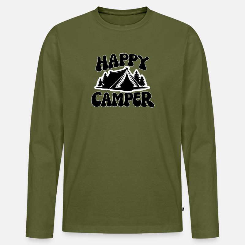 Fröhlicher Camper Zeltszene - Männer Premium Bio Langarmshirt - Khaki