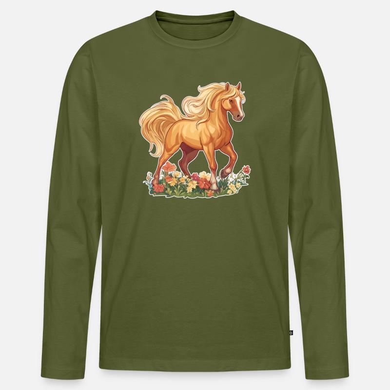 Pferd - Männer Premium Bio Langarmshirt - Khaki