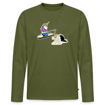 Unicorn and narwhal - Men's Premium Organic Long Sleeve Shirt - khaki - Front - Nico (187cm)