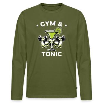 Gym & Tonic: Muscled Mixer - Männer Premium Bio Langarmshirt - Khaki - Vorne - Nico (187cm)