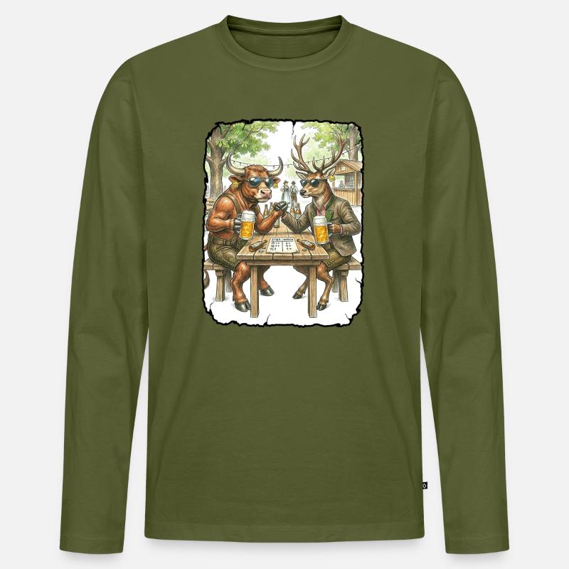 Stier Hirsch Biergarten - Männer Premium Bio Langarmshirt - Khaki