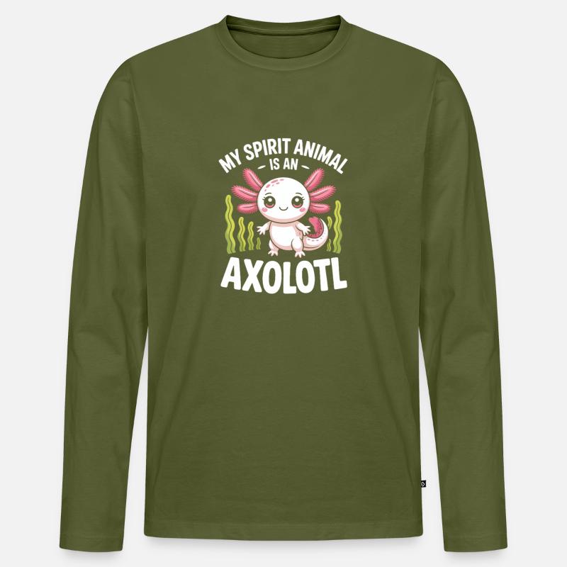 Axolotl Geisttier-Tee - Männer Premium Bio Langarmshirt - Khaki